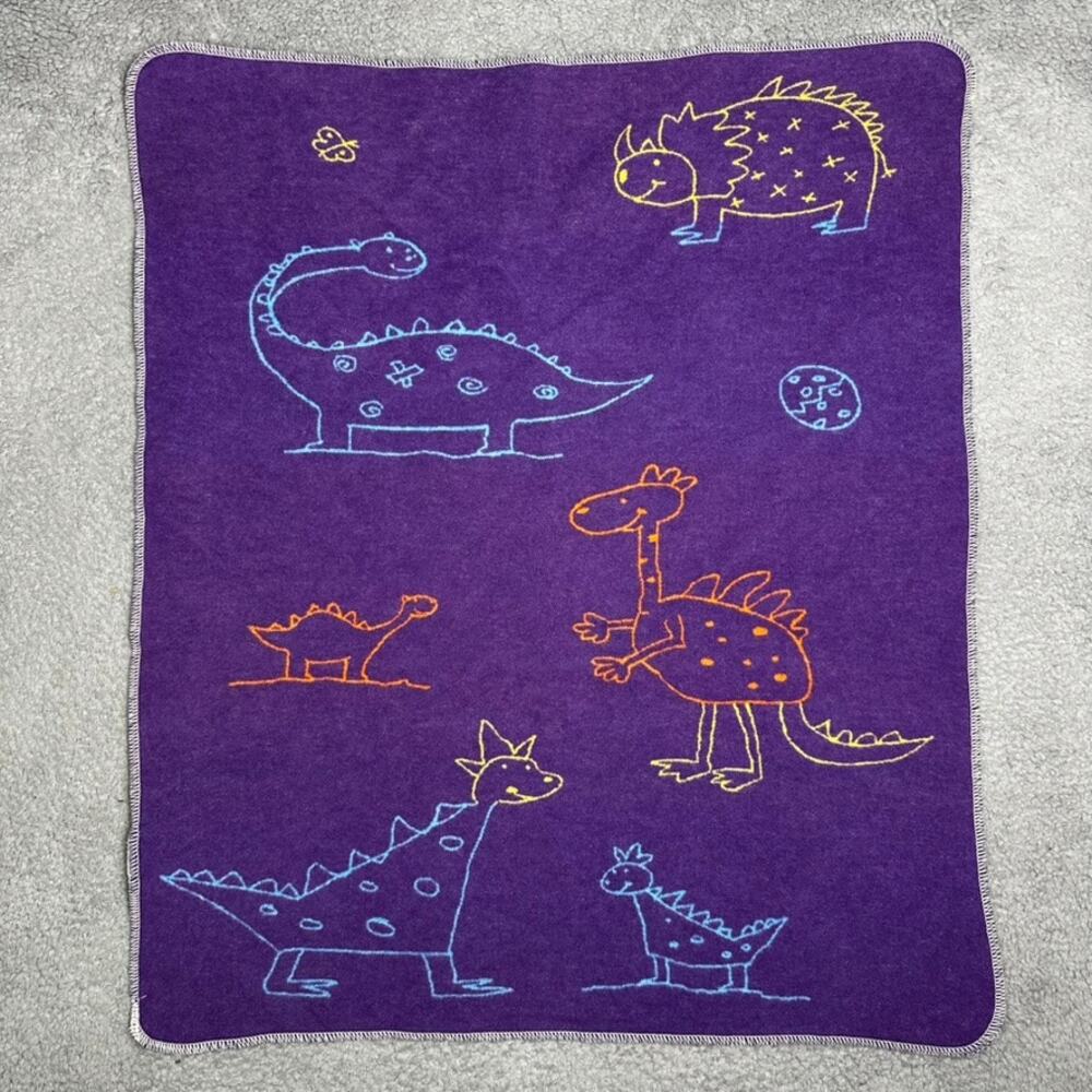David Fussenegger Reversible Colorful Baby Blanket Cotton Blend Dinosaur Pattern